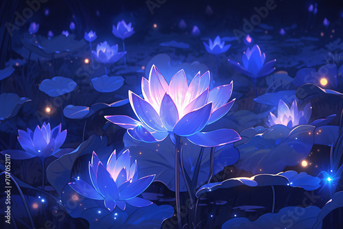 Lotus illustration on summer night, concept illustration of Beginning of Summer solar term scene