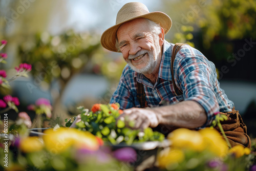 senior man gardening on beautiful spring day © Kien