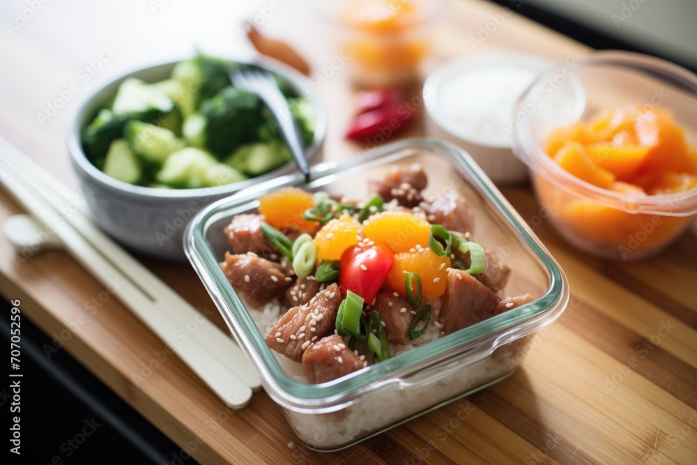 packing sweet and sour pork for lunchbox meal packing sweet and sour pork for lunchbox meal