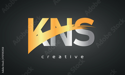 KNS Letters Logo Design with Creative Intersected and Cutted golden color