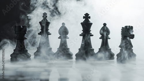 A group of chess like figures on a white background