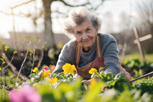 senior woman gardening on beautiful spring day © Kien