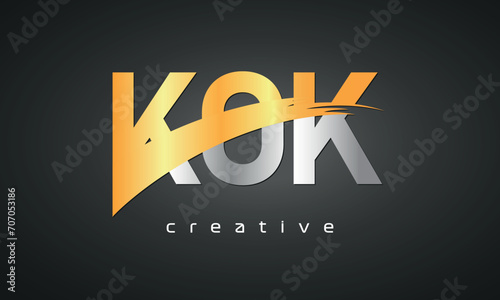 KOK Letters Logo Design with Creative Intersected and Cutted golden color