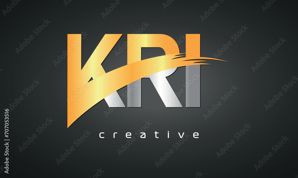 KRI Letters Logo Design with Creative Intersected and Cutted golden color