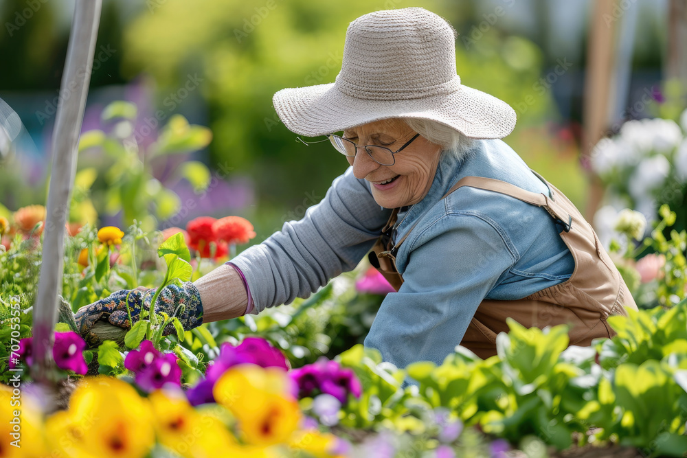 senior woman gardening on beautiful spring day