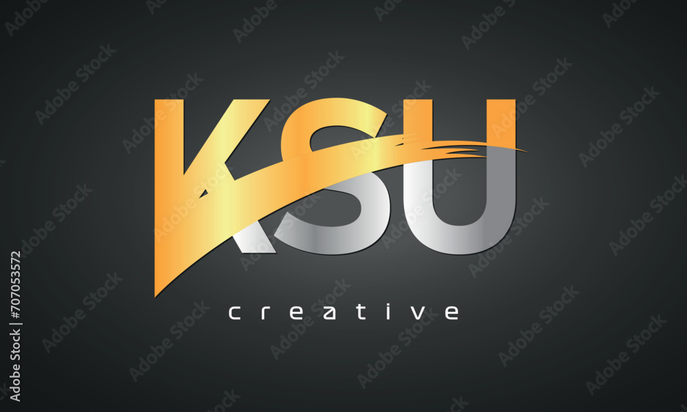 KSU Letters Logo Design with Creative Intersected and Cutted golden color