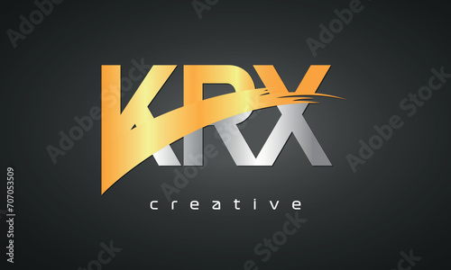 KRX Letters Logo Design with Creative Intersected and Cutted golden color photo