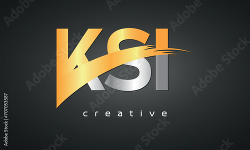 KSI Letters Logo Design with Creative Intersected and Cutted golden color photo