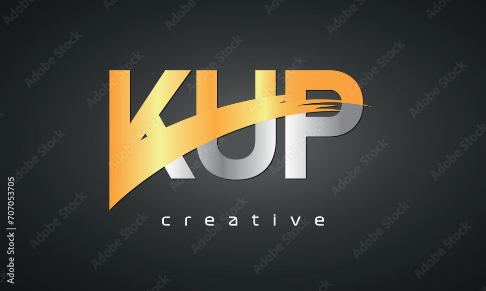 KUP Letters Logo Design with Creative Intersected and Cutted golden color