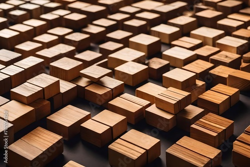 Illustrate a strategic business development plan through an imaginative arrangement of wooden blocks, forming a ladder symbolizing progress and prosperity