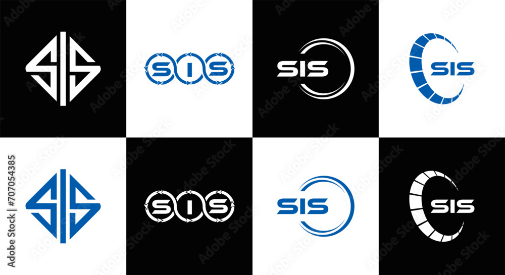 SIS logo. S I S design. White SIS letter. SIS, S I S letter logo design. Initial letter SIS letter logo set, linked circle uppercase monogram logo. S I S letter logo vector design.	
