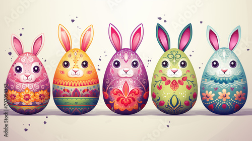 Colorful collection with easter rabbit and easter eggs. Happy easter greeting card with decorative easter bunny
