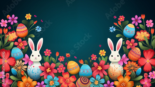 Colorful collection with easter rabbit and easter eggs. Happy easter greeting card with decorative easter bunny