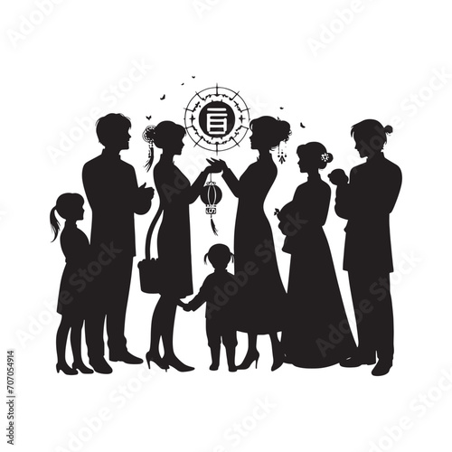 Family Ties Forever: Timeless Chinese Family Reunion Silhouette - Chinese New Year Silhouette - Chinese Family Vector

