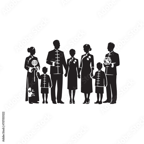 Traditional Unity: Grand Chinese Family Reunion Silhouette - Chinese New Year Silhouette - Chinese Family Vector
