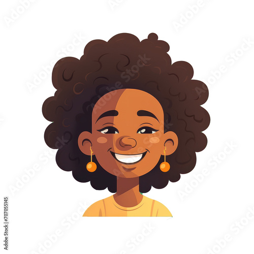 African American Afro hair beautiful girl flat design illustration. Isolated on transparent background