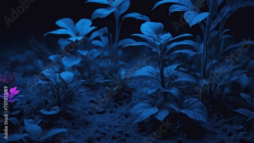 blue young plants on black