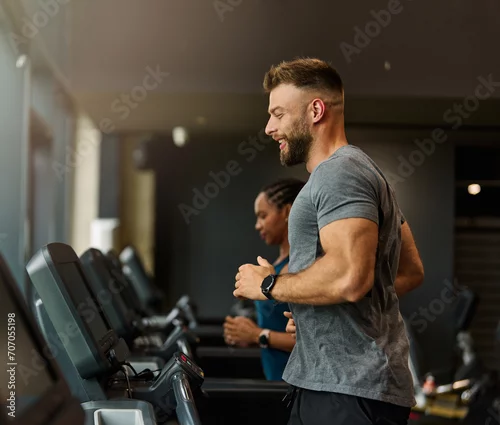 Panel kuchenny z motywem gym sport fitness exercise health healthy man treadmill training running equipment fit machine active workout body woman activity athlete cardio run club