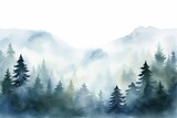 Winter's grace to your projects with a foggy forest and hill watercolor background, where the misty hues, Generative AI 