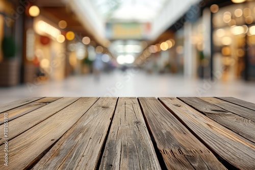 Empty wooden table and blurred background. Generative AI