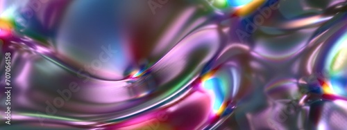 Chrome Rainbow Reflection Metal Ripple Lifelike Liquid Surface Elegant Modern 3D Rendering Abstract Background