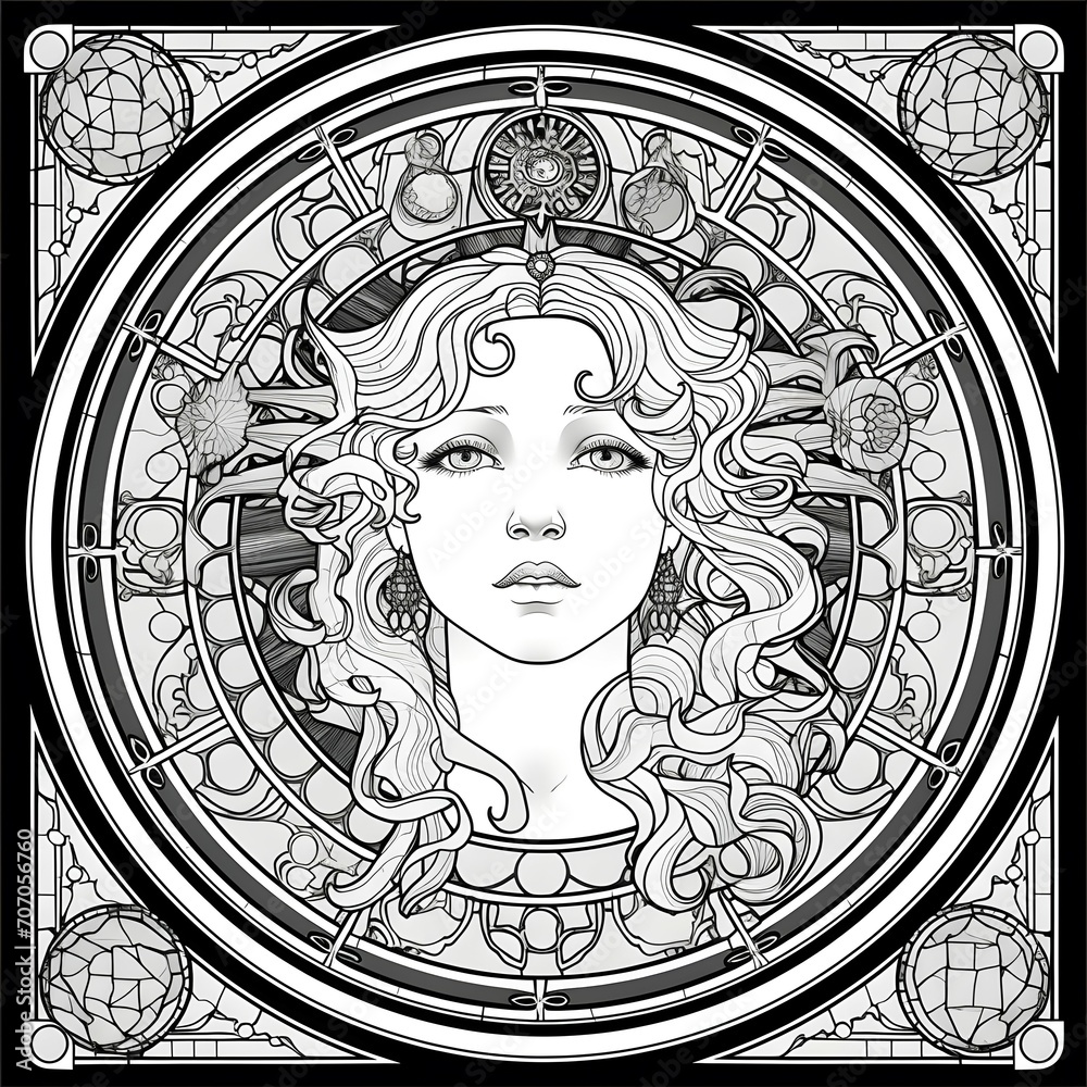 black-and-white-line-art-of-a-coloring-page-for-adults-modern-anime