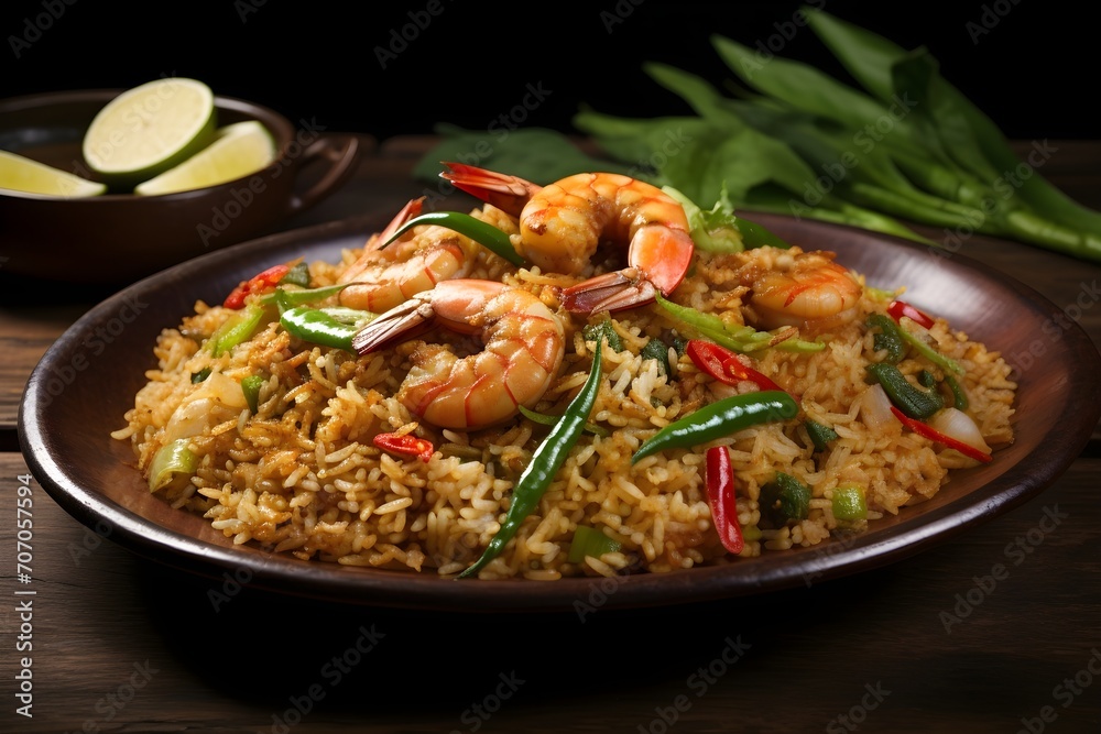 Nasi Goreng Kampung, a rustic village-style fried rice with anchovies, long beans, and prawns Nasi Goreng Kampung, a rustic village-style fried rice with anchovies, long beans, and prawns