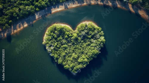 island in the river or ocean with heart-shaped trees, top view © Amonthep
