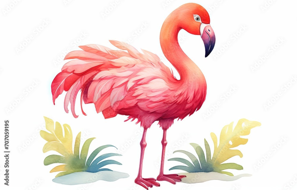 Obraz premium watercolor illustration of cute flamingo bird , Generative Ai