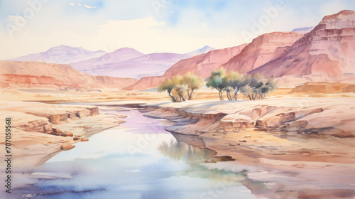 Desert springs inspire watercolor in pastel tones.