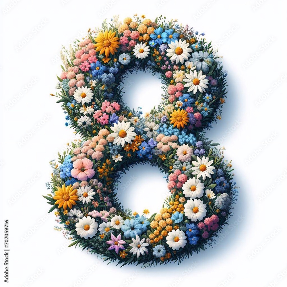 Flowers digit 8. AI generated illustration Flowers digit 8. AI generated illustration