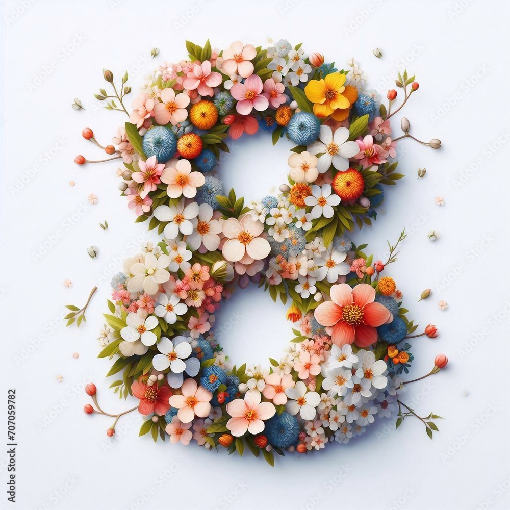 Flowers digit 8. AI generated illustration Flowers digit 8. AI generated illustration