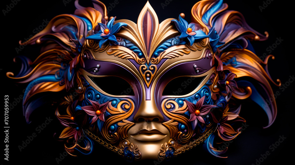 Luxury venetian mask on a dark background. Carnival masquerade fantasy mask.