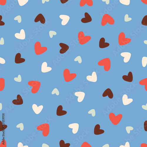 Vector pattern with hearts on a blue background. Endless romantic print. Vector illustration. Valentine's Day. Stock illustration.