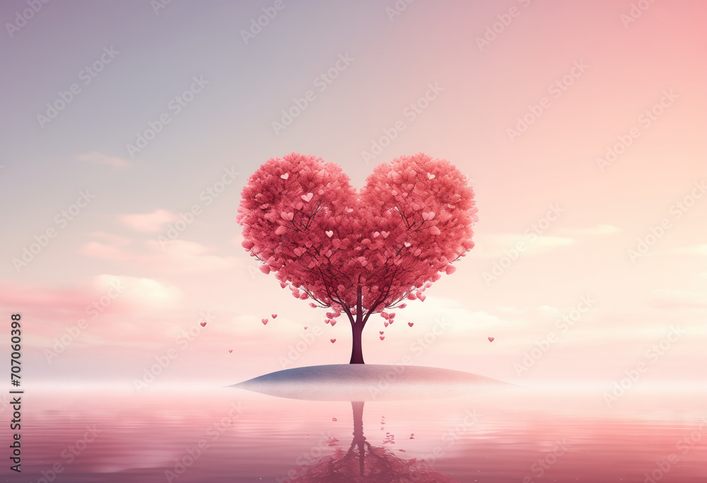 tree with pink hearts on valentine's day