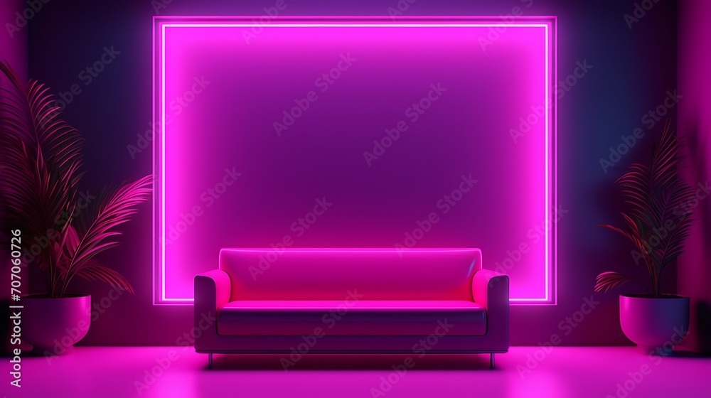 Obraz na płótnie Modern trendy 3d design with neon room, simple modern trendy background w salonie
