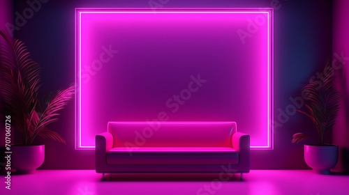 Modern trendy 3d design with neon room, simple modern trendy background