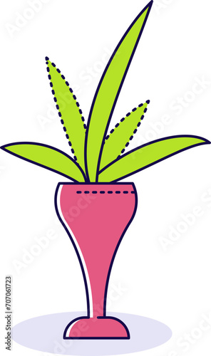 Potted plant with green leaves in a pink vase. Simple indoor plant decoration...