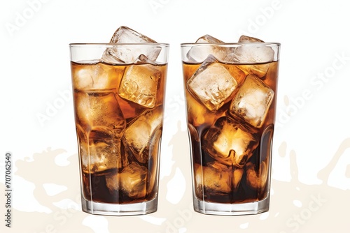 Iced coffee in glasses on white background
