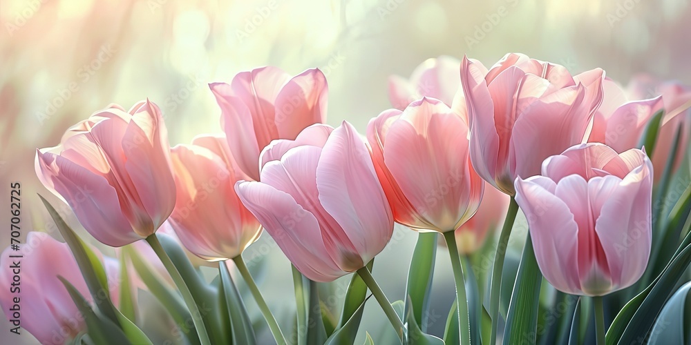 Soft pink tulips in gentle sunlight, spring flowers