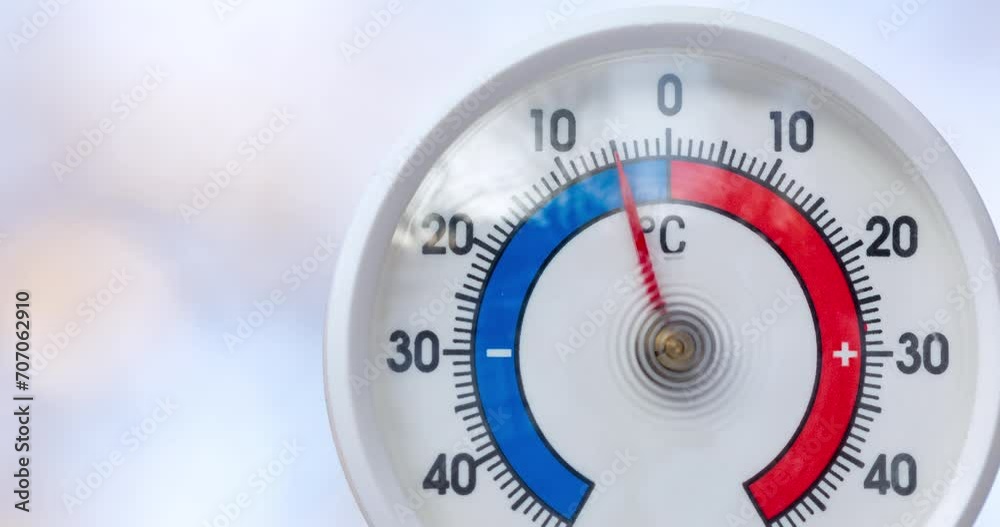 Thermometer with Celsius scale indicating temperature dropping from hot 30C to cold minus 6C - sudden weather change 4K timelapse Thermometer with Celsius scale indicating temperature dropping from hot 30C to cold minus 6C - sudden weather change 4K timelapse