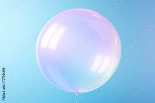 Iridescent balloon bubble on blue pastel background with gradient 