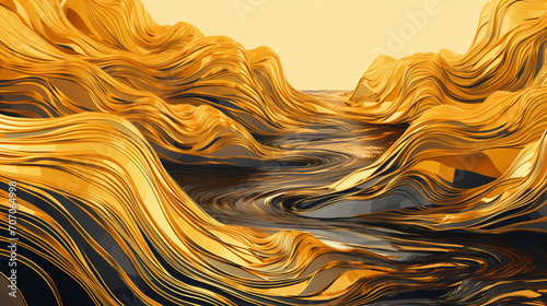 Golden ink lines rivers tropical duotone volumetric