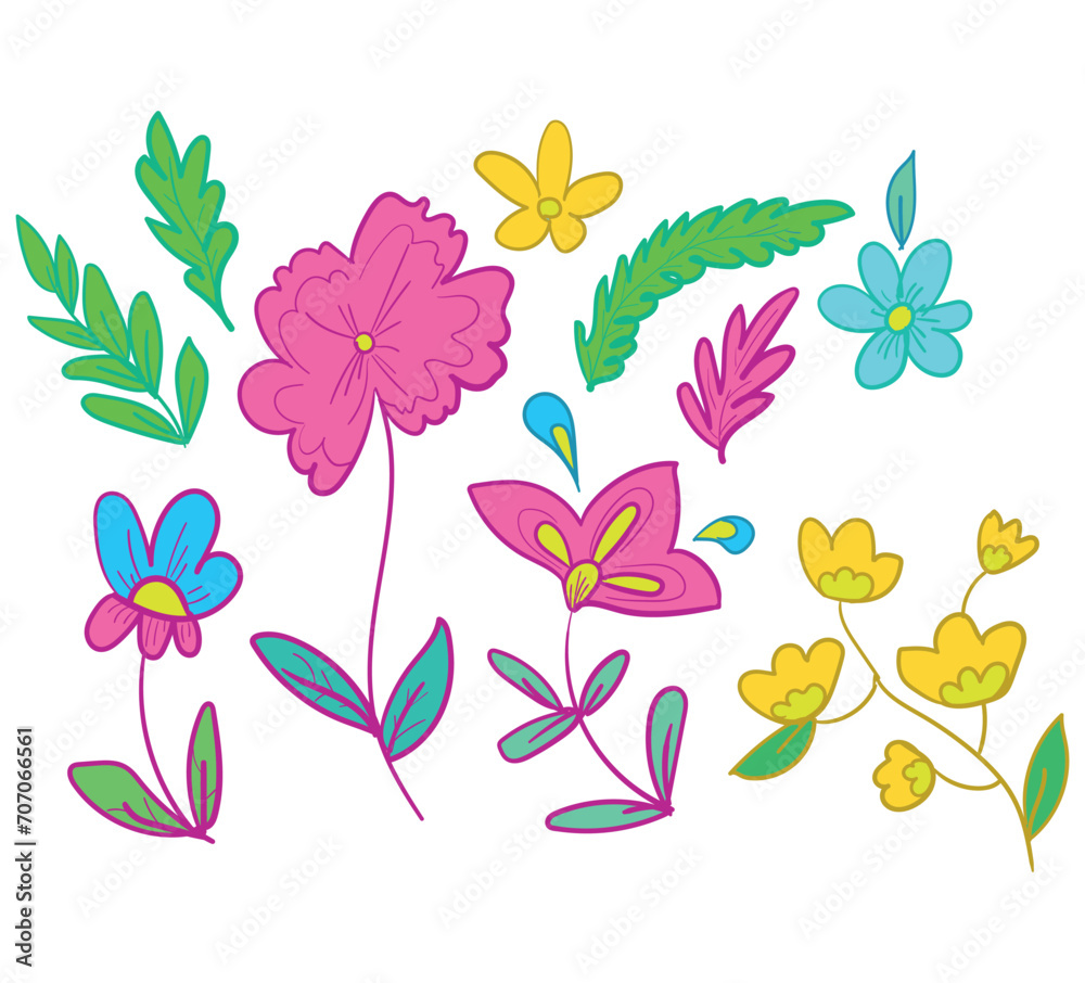 Hand Drawn Flowers, Decorative elements for design Vector illustration