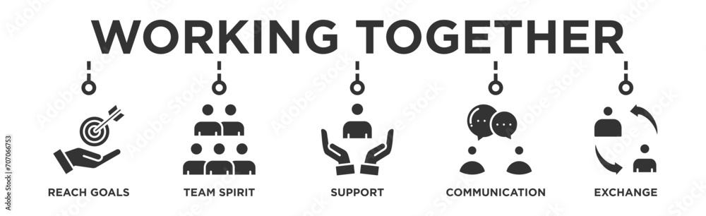 Working together banner web icon vector illustration concept for team management with an icon of collaboration, reach goals, team spirit, support, communication, and exchange