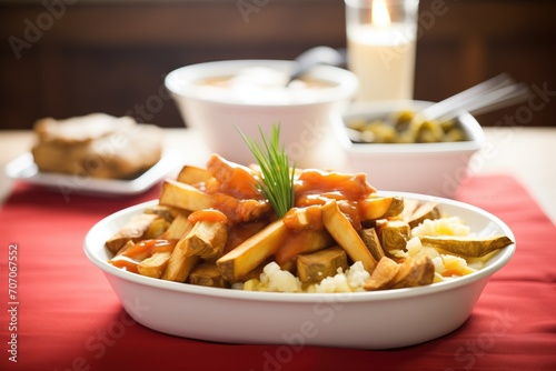 poutine as part of a canadian themed meal photo