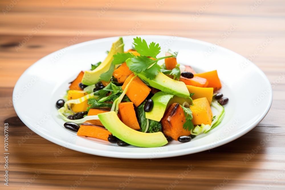 warm roasted butternut squash salad, avocado slices, black beans warm roasted butternut squash salad, avocado slices, black beans