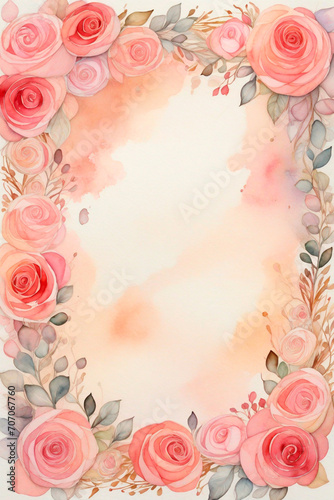 Background for a congratulatory letter , delicate watercolor in the form of a frame flowers.