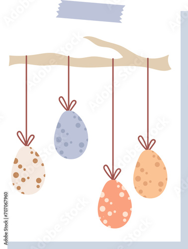 Easter Greeting Card With Eggs Hanging