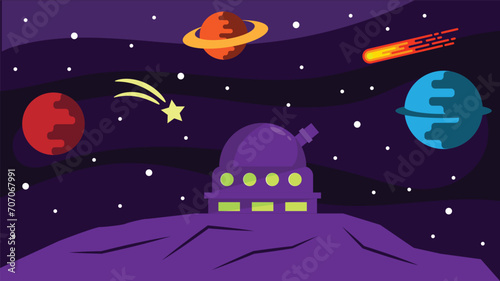 Scientific Observatory and Space Flat Style. Science and cosmos exploration topic vector art